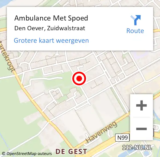 Locatie op kaart van de 112 melding: Ambulance Met Spoed Naar Den Oever, Zuidwalstraat op 28 december 2022 22:49