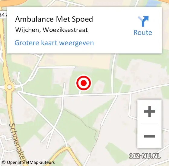Locatie op kaart van de 112 melding: Ambulance Met Spoed Naar Wijchen, Woeziksestraat op 28 december 2022 23:18