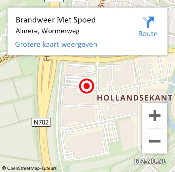 Locatie op kaart van de 112 melding: Brandweer Met Spoed Naar Almere, Wormerweg op 29 december 2022 03:20