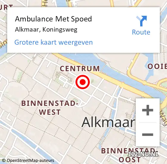 Locatie op kaart van de 112 melding: Ambulance Met Spoed Naar Alkmaar, Koningsweg op 29 december 2022 04:35