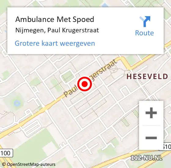Locatie op kaart van de 112 melding: Ambulance Met Spoed Naar Nijmegen, Paul Krugerstraat op 29 december 2022 06:16