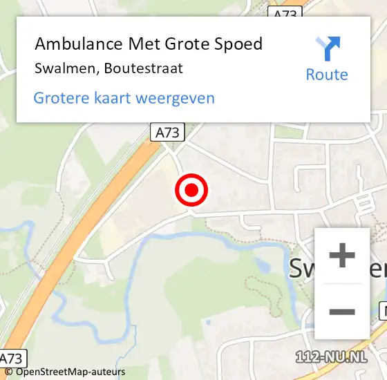 Locatie op kaart van de 112 melding: Ambulance Met Grote Spoed Naar Swalmen, Boutestraat op 29 december 2022 07:56