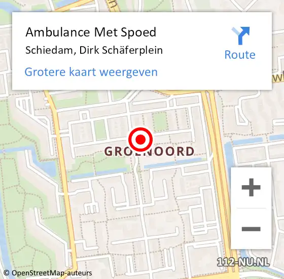 Locatie op kaart van de 112 melding: Ambulance Met Spoed Naar Schiedam, Dirk Schäferplein op 29 december 2022 09:40