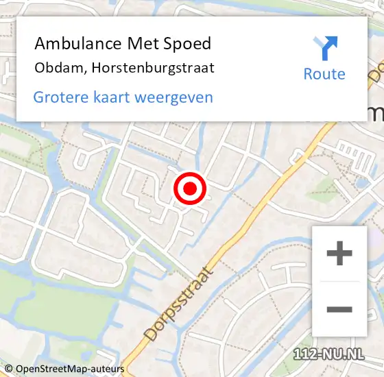 Locatie op kaart van de 112 melding: Ambulance Met Spoed Naar Obdam, Horstenburgstraat op 29 december 2022 12:15