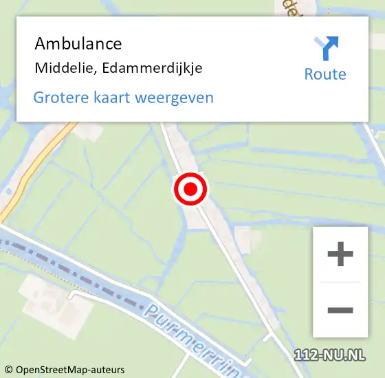 Locatie op kaart van de 112 melding: Ambulance Middelie, Edammerdijkje op 29 december 2022 12:40
