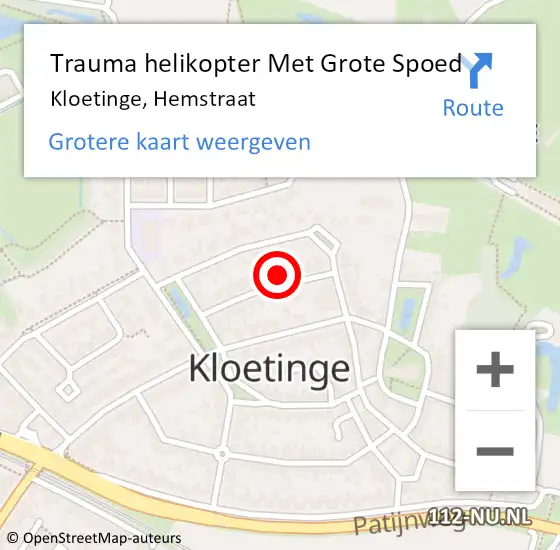 Locatie op kaart van de 112 melding: Trauma helikopter Met Grote Spoed Naar Kloetinge, Hemstraat op 29 december 2022 12:42