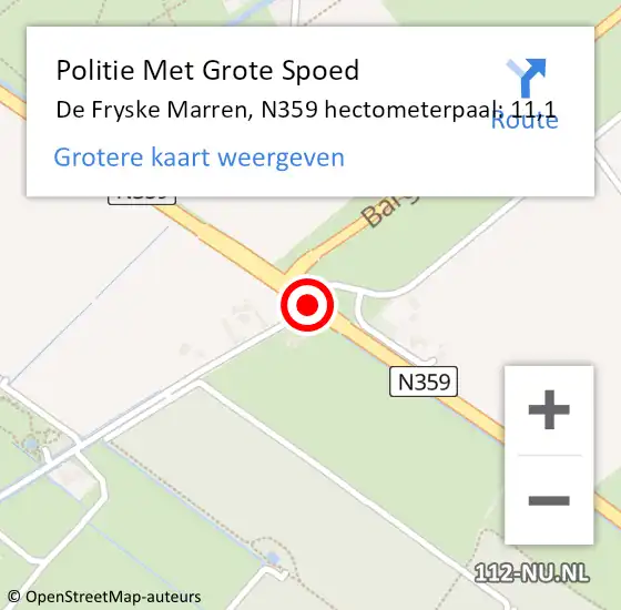 Locatie op kaart van de 112 melding: Politie Met Grote Spoed Naar De Fryske Marren, N359 hectometerpaal: 11,1 op 29 december 2022 12:46