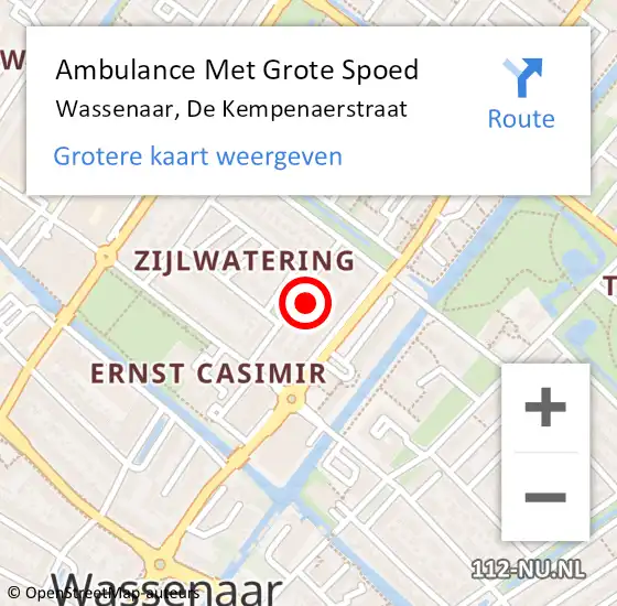 Locatie op kaart van de 112 melding: Ambulance Met Grote Spoed Naar Wassenaar, De Kempenaerstraat op 29 december 2022 15:52