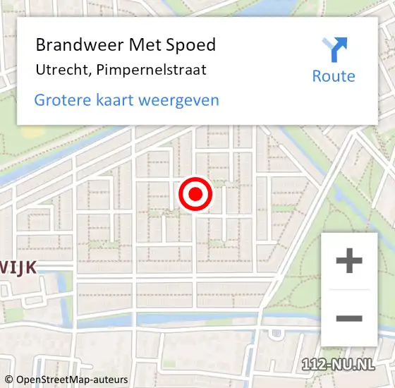 Locatie op kaart van de 112 melding: Brandweer Met Spoed Naar Utrecht, Pimpernelstraat op 29 december 2022 16:38