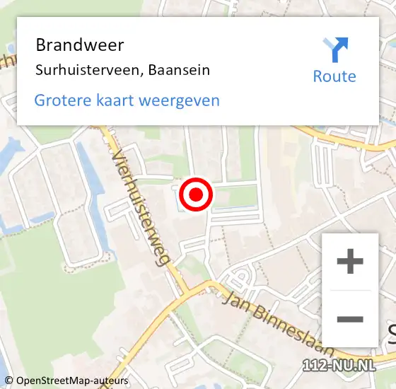 Locatie op kaart van de 112 melding: Brandweer Surhuisterveen, Baansein op 29 december 2022 17:10