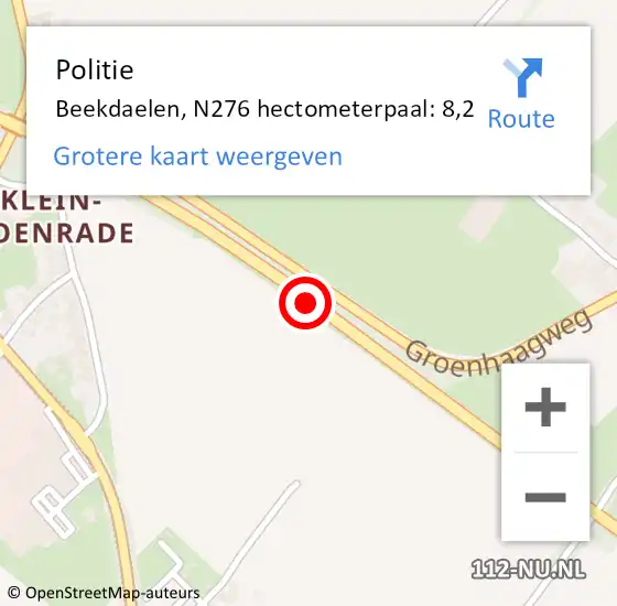 Locatie op kaart van de 112 melding: Politie Beekdaelen, N276 hectometerpaal: 8,2 op 29 december 2022 17:44