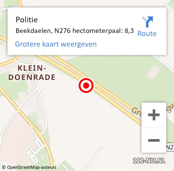 Locatie op kaart van de 112 melding: Politie Beekdaelen, N276 hectometerpaal: 8,3 op 29 december 2022 17:47