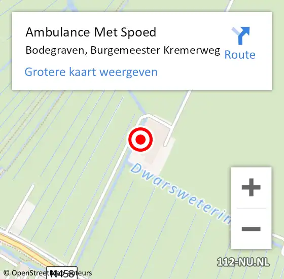 Locatie op kaart van de 112 melding: Ambulance Met Spoed Naar Bodegraven, Burgemeester Kremerweg op 29 december 2022 17:49