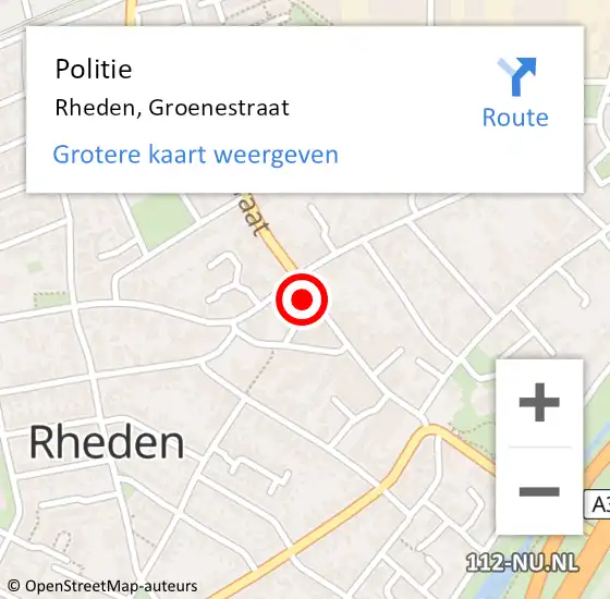 Locatie op kaart van de 112 melding: Politie Rheden, Groenestraat op 29 december 2022 18:08