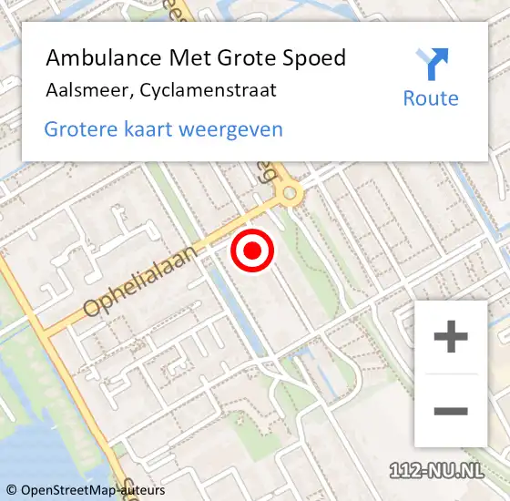 Locatie op kaart van de 112 melding: Ambulance Met Grote Spoed Naar Aalsmeer, Cyclamenstraat op 29 december 2022 18:48