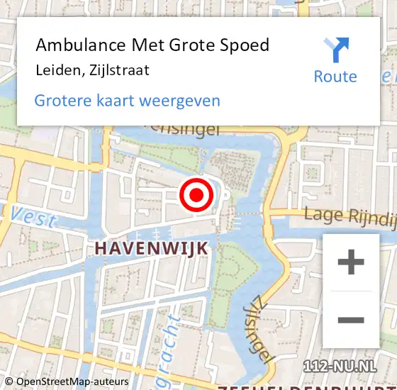 Locatie op kaart van de 112 melding: Ambulance Met Grote Spoed Naar Leiden, Zijlstraat op 29 december 2022 19:06