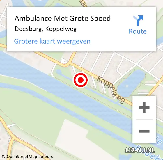 Locatie op kaart van de 112 melding: Ambulance Met Grote Spoed Naar Doesburg, Koppelweg op 29 december 2022 19:22