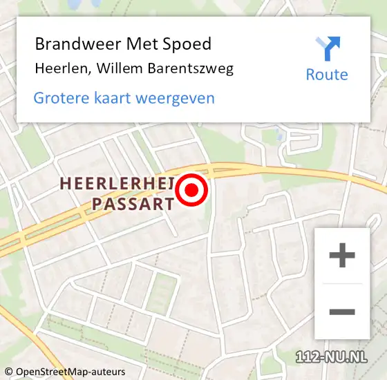 Locatie op kaart van de 112 melding: Brandweer Met Spoed Naar Heerlen, Willem Barentszweg op 29 december 2022 21:02