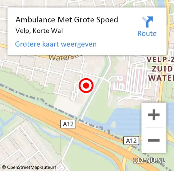 Locatie op kaart van de 112 melding: Ambulance Met Grote Spoed Naar Velp, Korte Wal op 30 december 2022 07:47