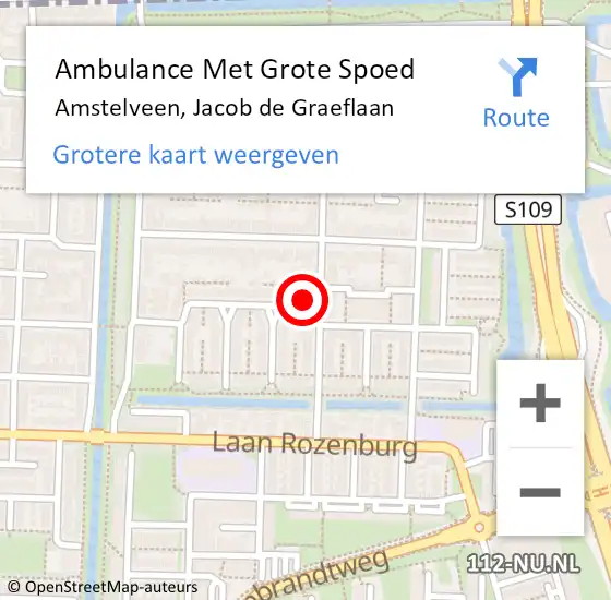 Locatie op kaart van de 112 melding: Ambulance Met Grote Spoed Naar Amstelveen, Jacob de Graeflaan op 30 december 2022 08:55