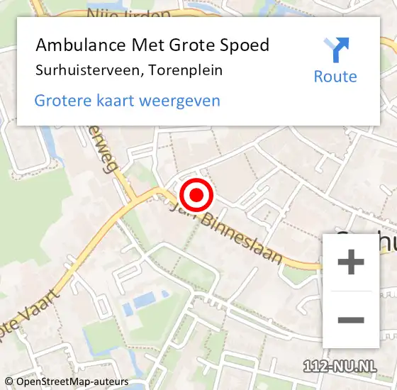 Locatie op kaart van de 112 melding: Ambulance Met Grote Spoed Naar Surhuisterveen, Torenplein op 10 augustus 2014 11:33