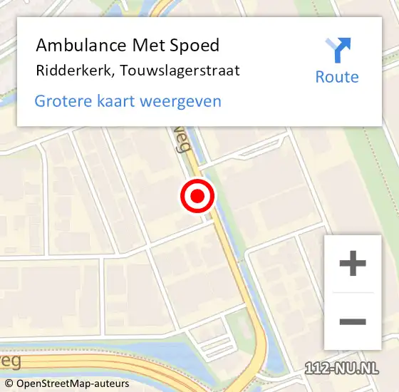 Locatie op kaart van de 112 melding: Ambulance Met Spoed Naar Ridderkerk, Touwslagerstraat op 30 december 2022 14:48