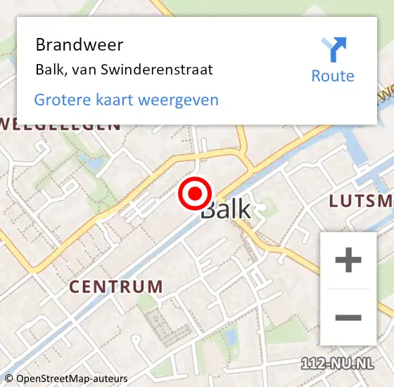 Locatie op kaart van de 112 melding: Brandweer Balk, van Swinderenstraat op 30 december 2022 16:27