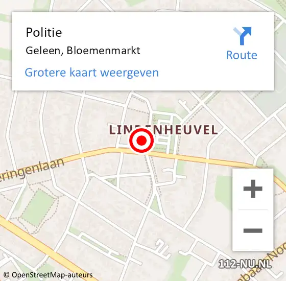 Locatie op kaart van de 112 melding: Politie Geleen, Bloemenmarkt op 30 december 2022 17:26