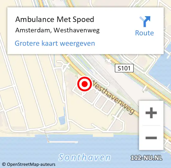 Locatie op kaart van de 112 melding: Ambulance Met Spoed Naar Amsterdam, Westhavenweg op 30 december 2022 17:52