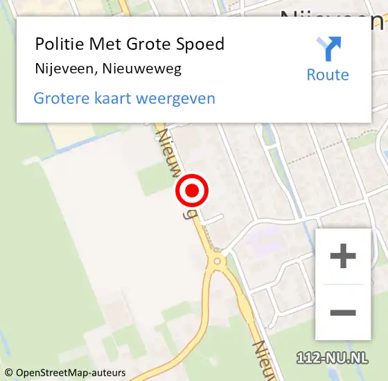Locatie op kaart van de 112 melding: Politie Met Grote Spoed Naar Nijeveen, Nieuweweg op 30 december 2022 18:38