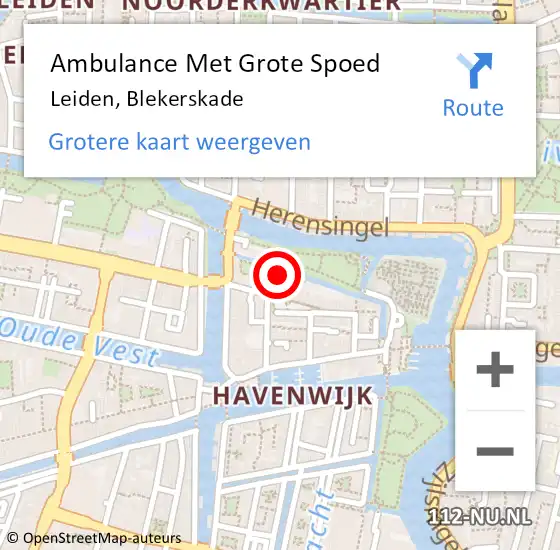 Locatie op kaart van de 112 melding: Ambulance Met Grote Spoed Naar Leiden, Blekerskade op 30 december 2022 19:36