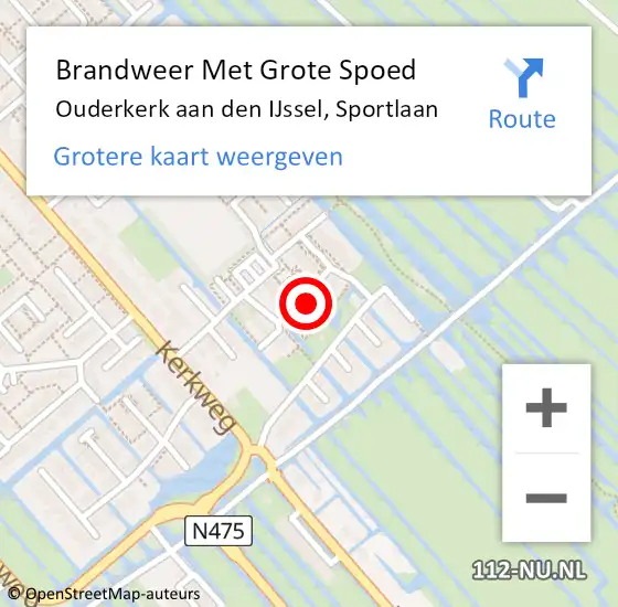 Locatie op kaart van de 112 melding: Brandweer Met Grote Spoed Naar Ouderkerk aan den IJssel, Sportlaan op 31 december 2022 03:52