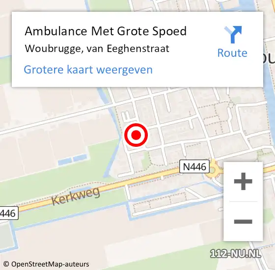 Locatie op kaart van de 112 melding: Ambulance Met Grote Spoed Naar Woubrugge, van Eeghenstraat op 31 december 2022 04:08