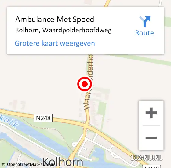 Locatie op kaart van de 112 melding: Ambulance Met Spoed Naar Kolhorn, Waardpolderhoofdweg op 31 december 2022 08:53