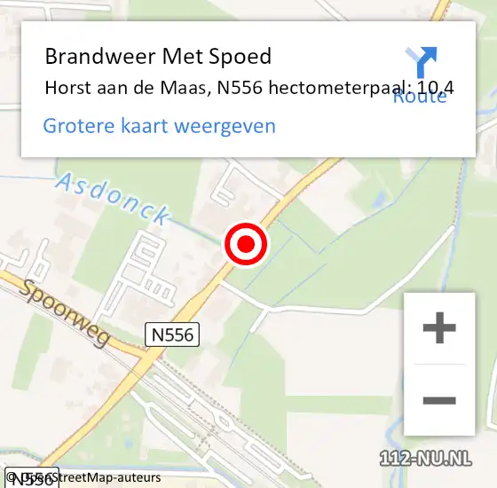 Locatie op kaart van de 112 melding: Brandweer Met Spoed Naar Horst aan de Maas, N556 hectometerpaal: 10,4 op 31 december 2022 10:06