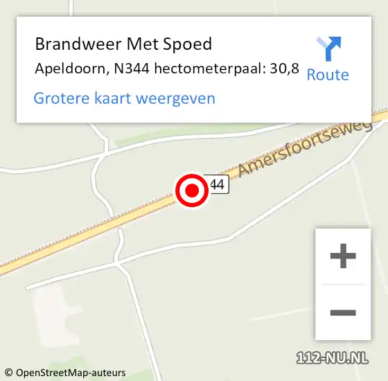 Locatie op kaart van de 112 melding: Brandweer Met Spoed Naar Apeldoorn, N344 hectometerpaal: 30,8 op 31 december 2022 12:47