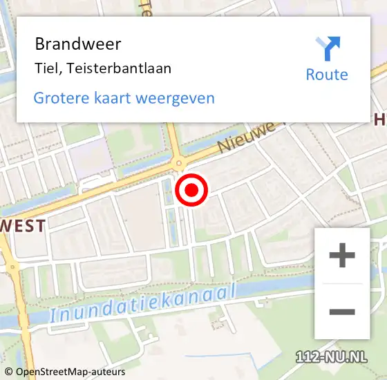Locatie op kaart van de 112 melding: Brandweer Tiel, Teisterbantlaan op 31 december 2022 14:58