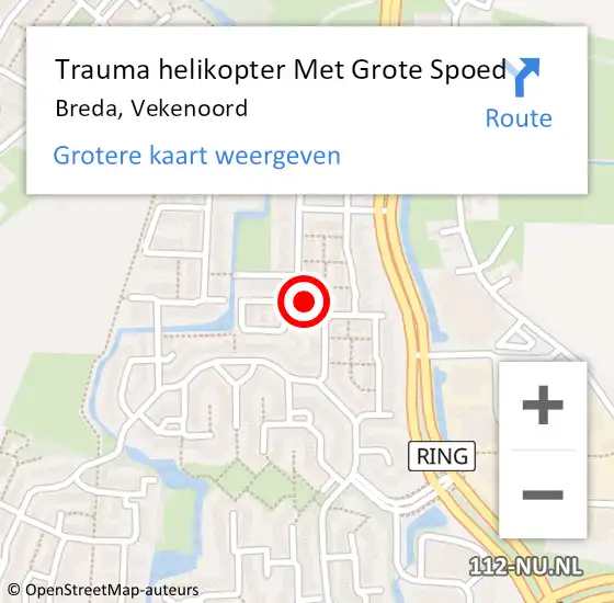 Locatie op kaart van de 112 melding: Trauma helikopter Met Grote Spoed Naar Breda, Vekenoord op 31 december 2022 15:23