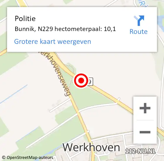 Locatie op kaart van de 112 melding: Politie Bunnik, N229 hectometerpaal: 10,1 op 31 december 2022 15:26
