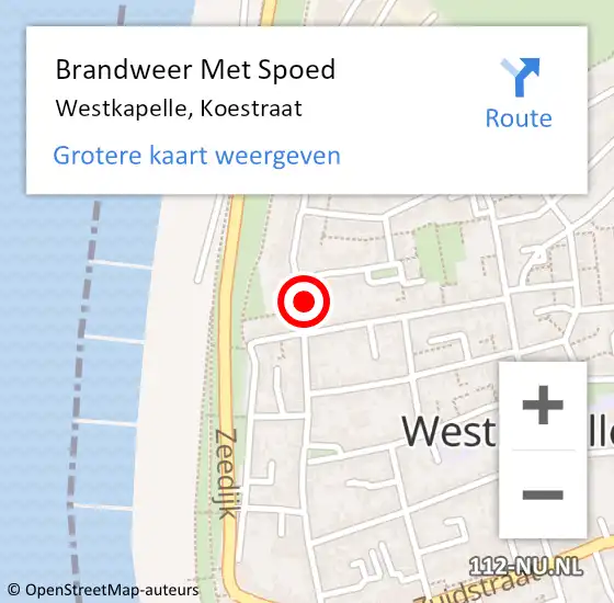 Locatie op kaart van de 112 melding: Brandweer Met Spoed Naar Westkapelle, Koestraat op 31 december 2022 16:20
