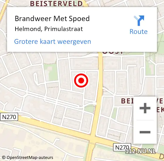 Locatie op kaart van de 112 melding: Brandweer Met Spoed Naar Helmond, Primulastraat op 31 december 2022 16:48