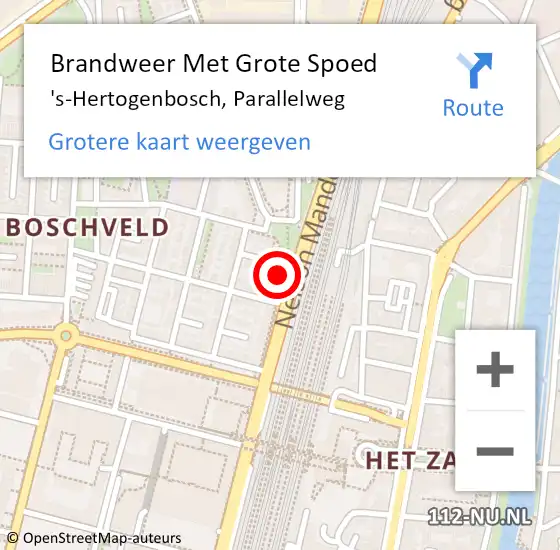 Locatie op kaart van de 112 melding: Brandweer Met Grote Spoed Naar 's-Hertogenbosch, Parallelweg op 31 december 2022 17:52
