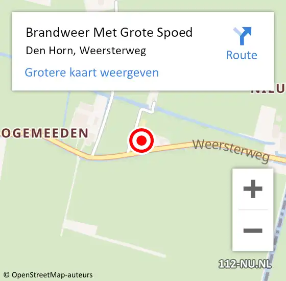 Locatie op kaart van de 112 melding: Brandweer Met Grote Spoed Naar Den Horn, Weersterweg op 31 december 2022 18:46