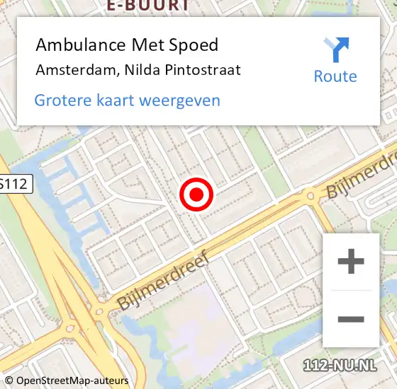 Locatie op kaart van de 112 melding: Ambulance Met Spoed Naar Amsterdam, Nilda Pintostraat op 31 december 2022 20:09