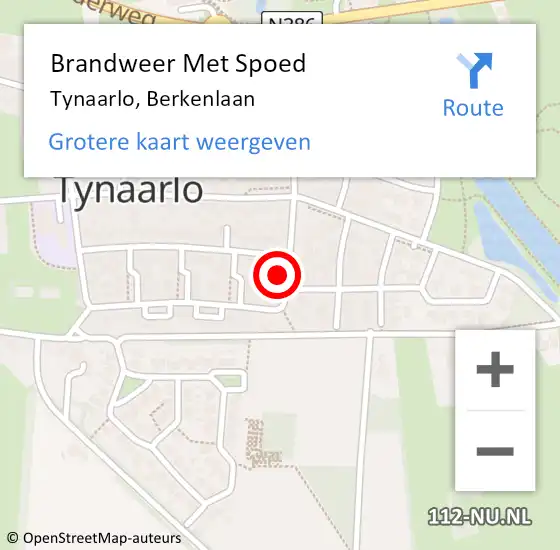 Locatie op kaart van de 112 melding: Brandweer Met Spoed Naar Tynaarlo, Berkenlaan op 31 december 2022 21:03