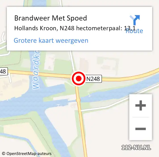 Locatie op kaart van de 112 melding: Brandweer Met Spoed Naar Hollands Kroon, N248 hectometerpaal: 13,1 op 31 december 2022 21:17