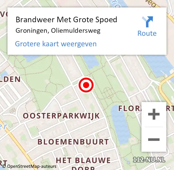Locatie op kaart van de 112 melding: Brandweer Met Grote Spoed Naar Groningen, Oliemuldersweg op 31 december 2022 23:10