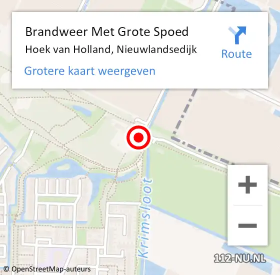 Locatie op kaart van de 112 melding: Brandweer Met Grote Spoed Naar Hoek van Holland, Nieuwlandsedijk op 31 december 2022 23:13