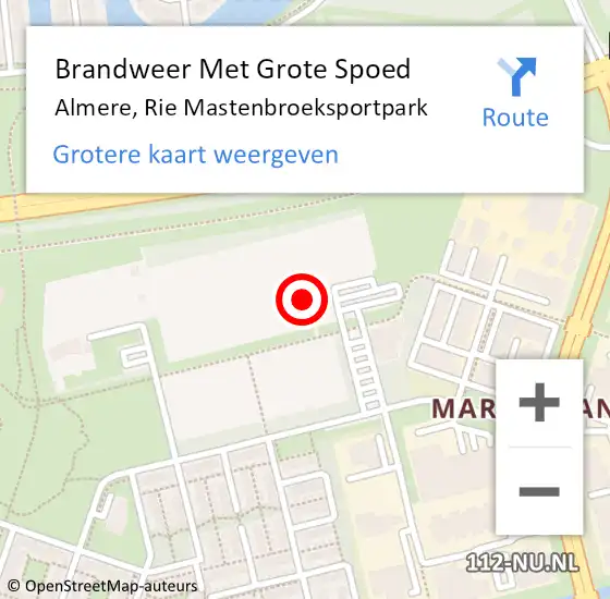 Locatie op kaart van de 112 melding: Brandweer Met Grote Spoed Naar Almere, Rie Mastenbroeksportpark op 31 december 2022 23:52