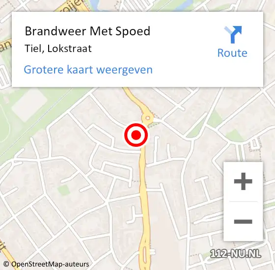 Locatie op kaart van de 112 melding: Brandweer Met Spoed Naar Tiel, Lokstraat op 1 januari 2023 00:13